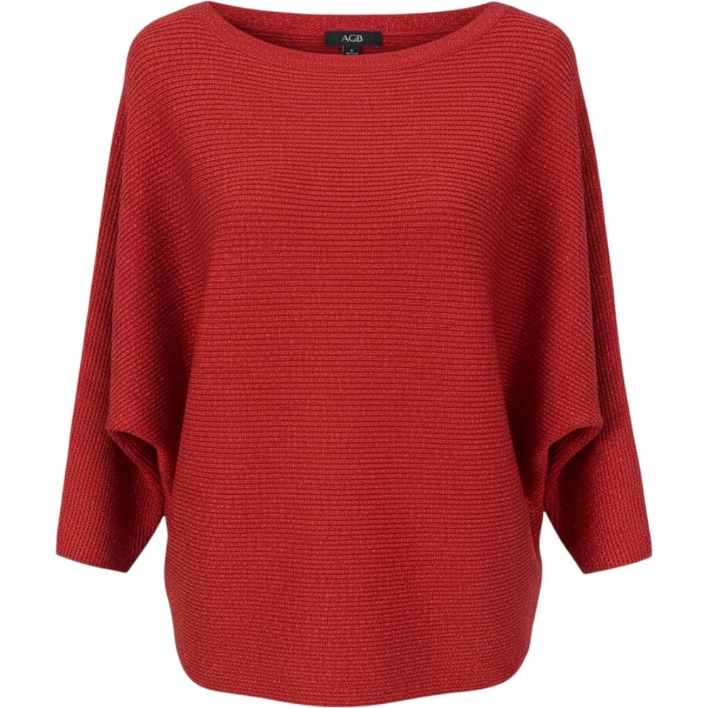 NWT AGB Sweater Women's L Red Metallic Dolman Ribbed Top Holiday Festive Party